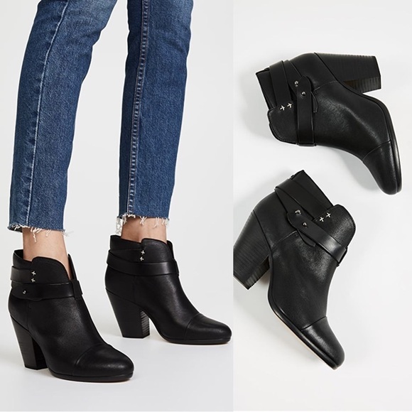 Rag & Bone • Harrow black leather ankle boots heeled bootie moto celeb strappy - Picture 1 of 15